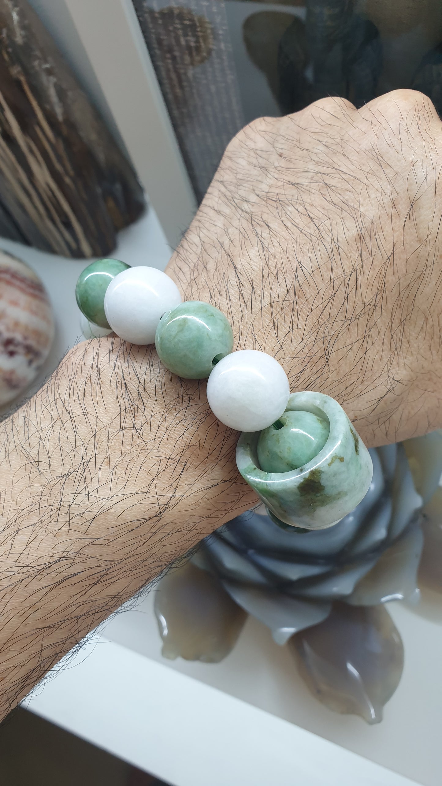 Spinning Ring Jade Charmbracelet | Big Beads 18 mm | His or Hers Statement Wrist Candy