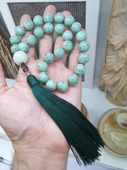 Jade Japa Mala | Speckled Green Beads - Type A Jadeite | Handcrafted Lucky Charms Ideal for Gifting 🎁