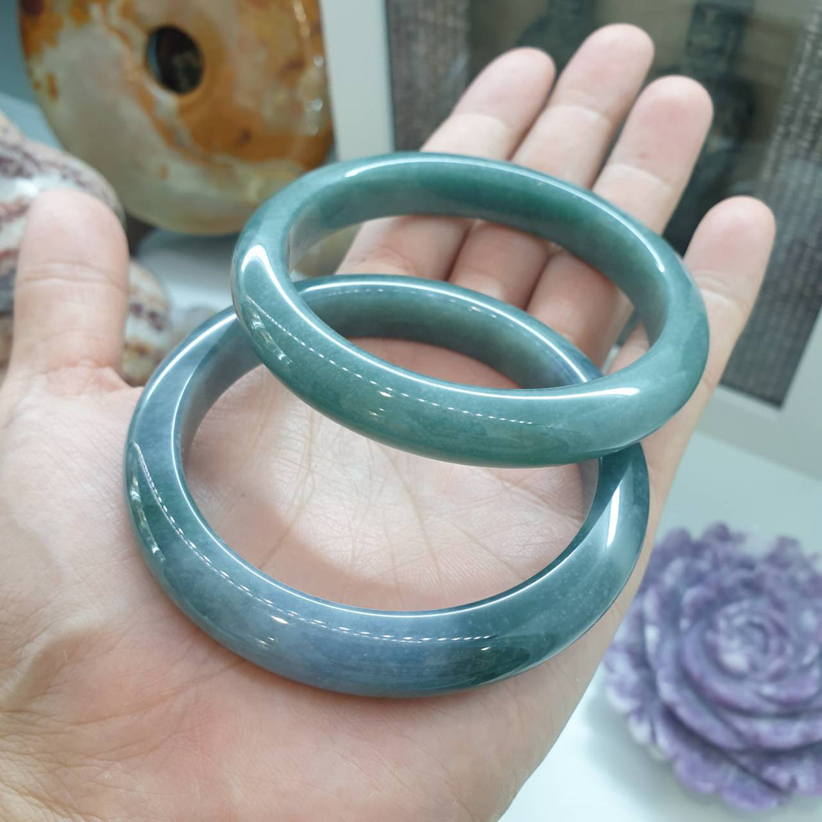 Blue Jade Bangle S62 and S62.5 Authentic Type A Natural Jadeite His or Hers Bracelet