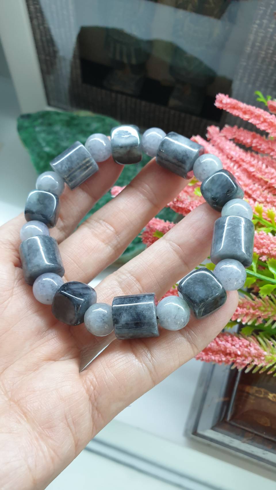 Gent's Avant Garde Jade Bracelet 18cm Myanmar Type A Jadeite Elegant Gray
