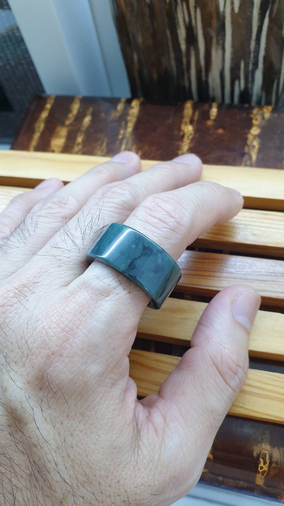 Jade Archer's Ring 12 US - Type A Natural Jadeite Gray Blue