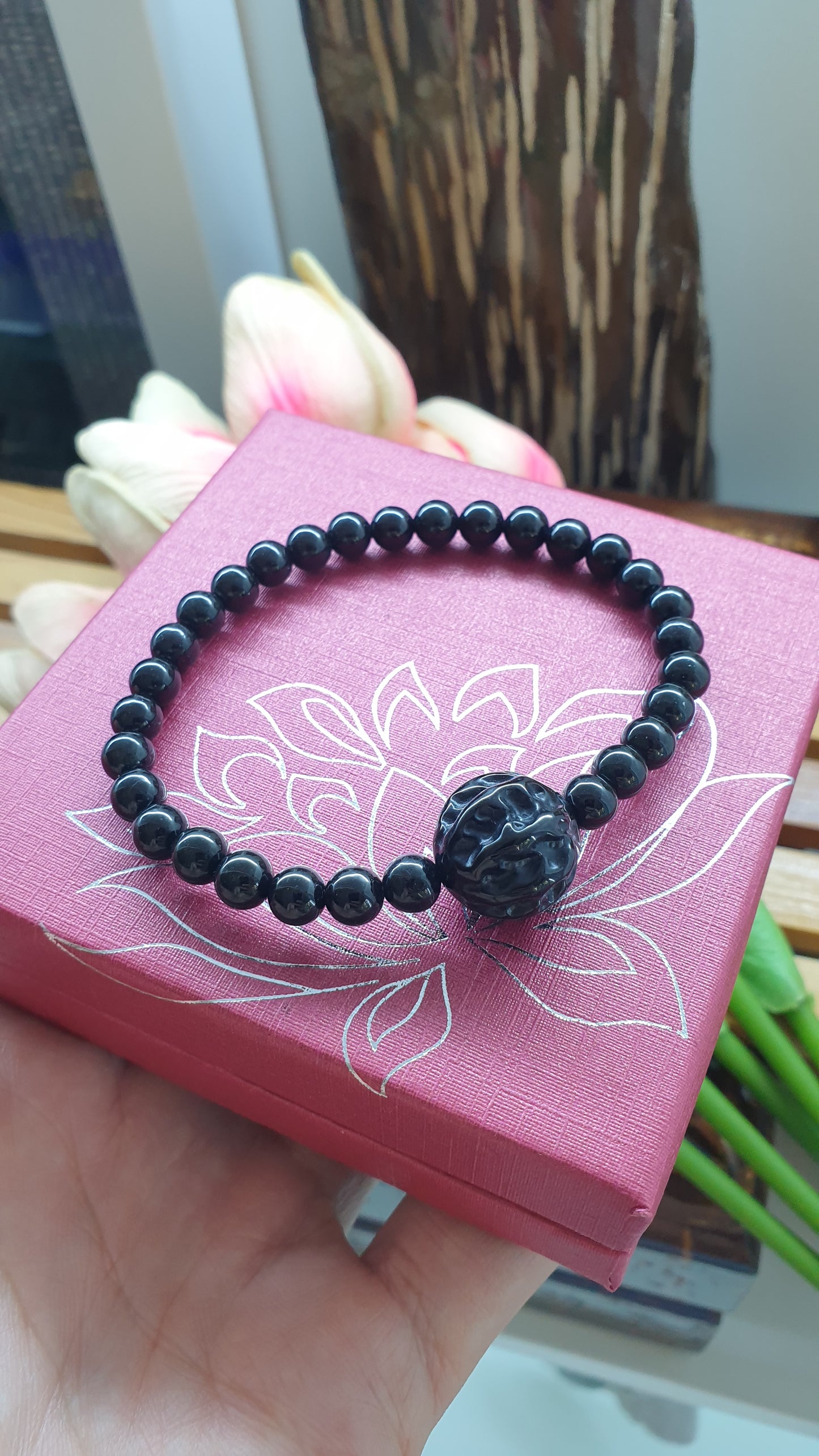 Black Jade Bodhi Wisdom Bracelet 17cm Type A Natural Burma Jadeite 6mm Beads