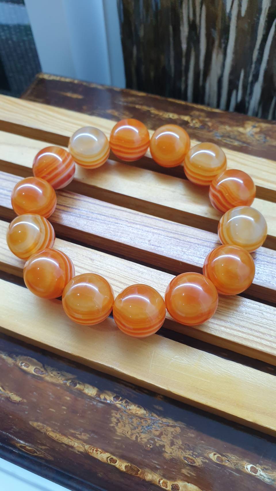 Evil Eye Beads Bracelet 18 cm - Natural Sardonyx Gemstone 16.5 mm Beads