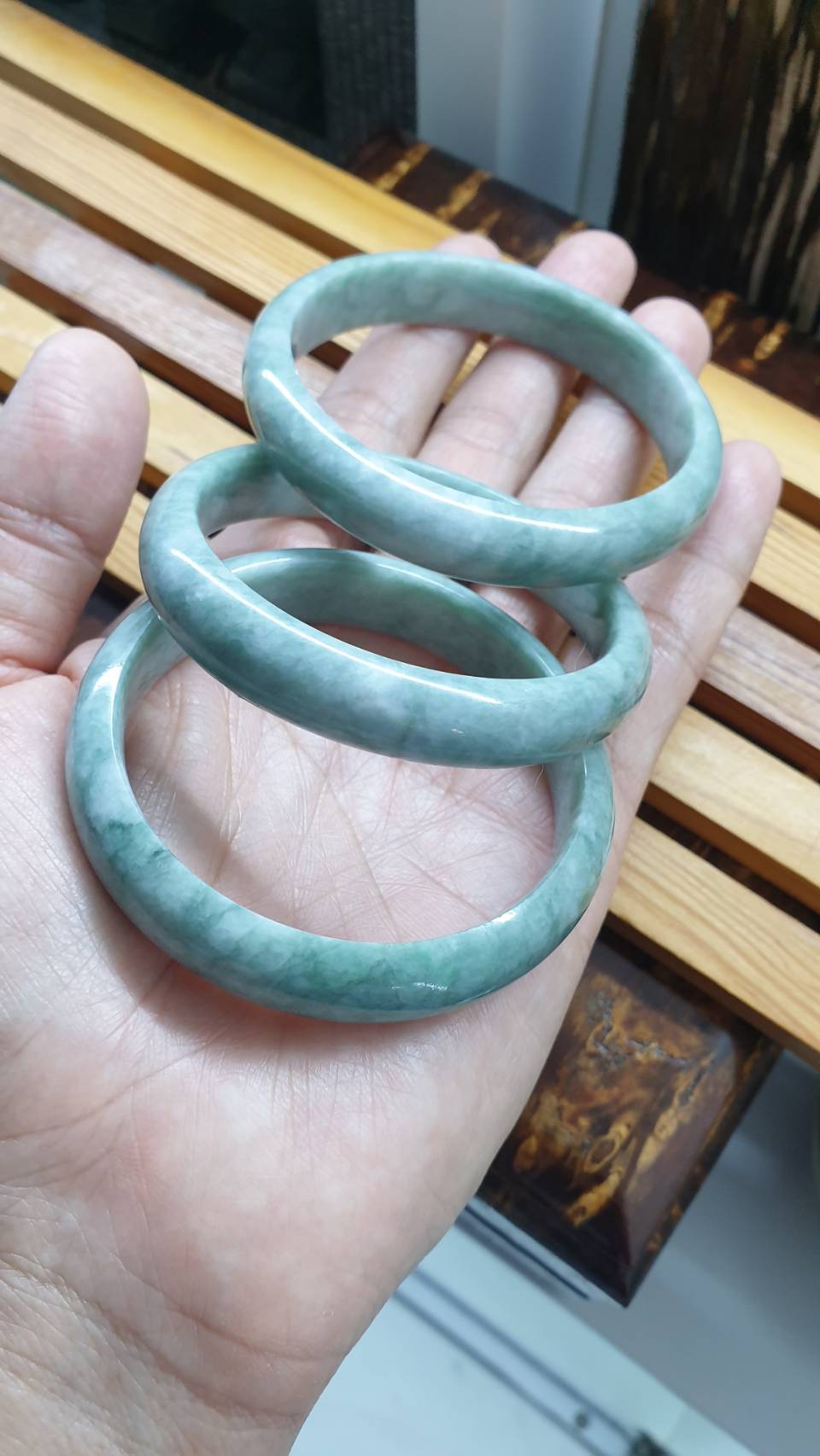 Natural Jadeite Bangles S55.5 - 58.5 Mottled Green Type A Natural Burma Jade