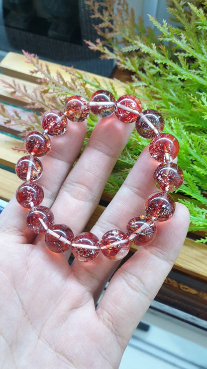 Fire Quartz Vitality Bracelet 16cm Natural Semiprecious Stone 12.5mm Beads