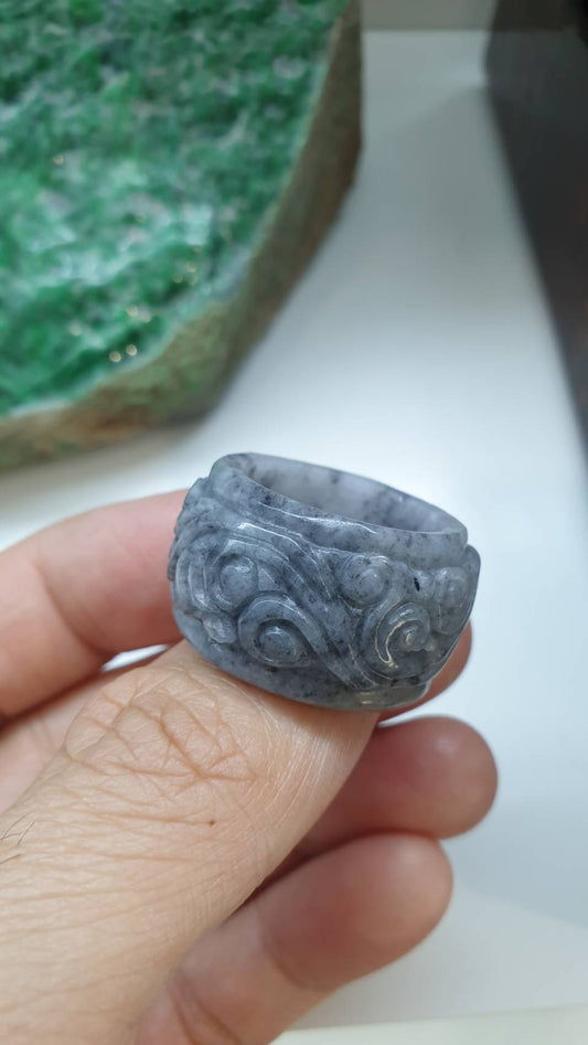Ru Yi Jade Vintage Ring 9.5US Natural Ash Gray Type A Myanmar Jadeite