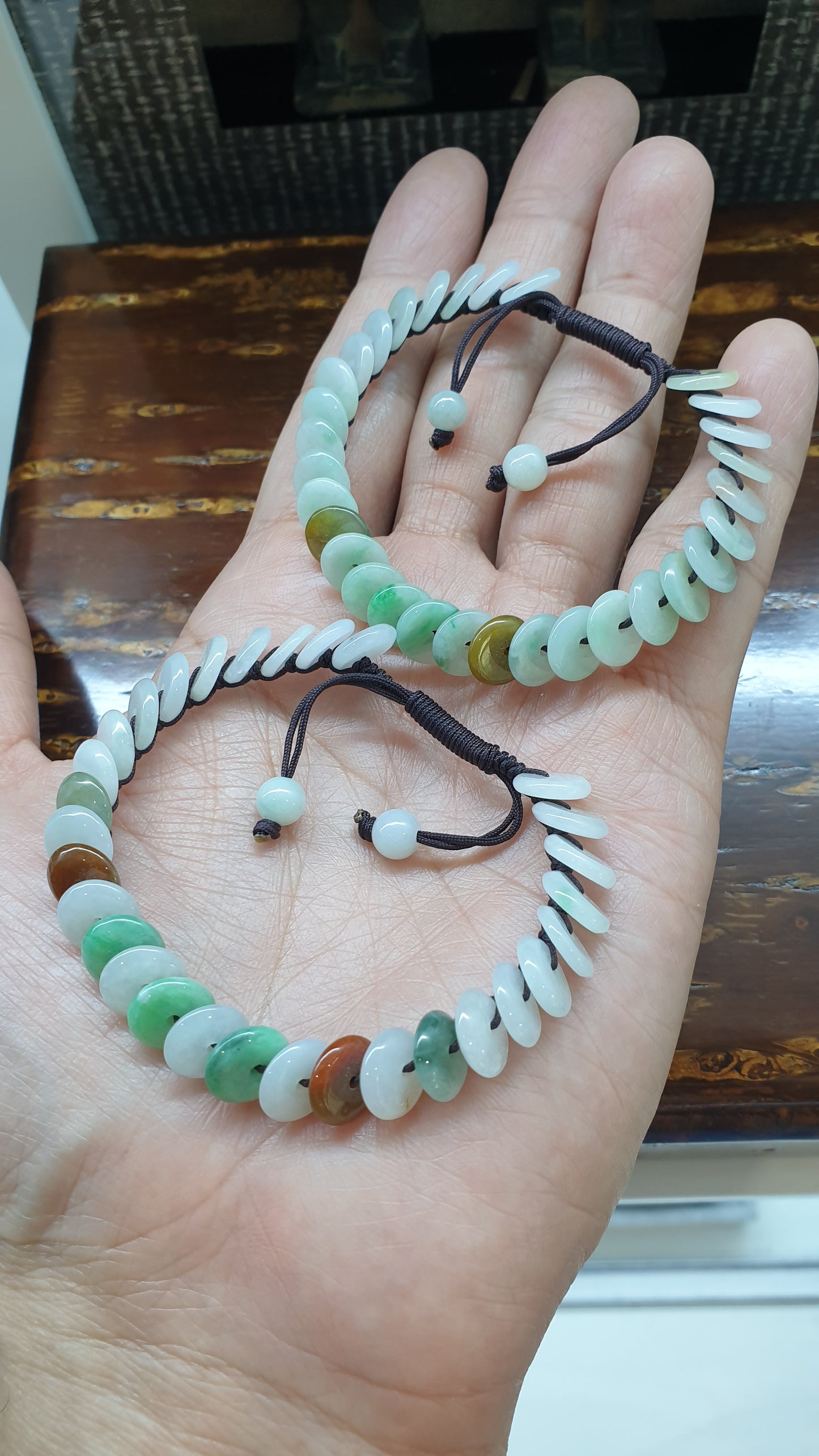 Jade Ping An Kou Beads Woven Bracelet (Mix Color, Adjustable) | Fei Cui - Type A Jadeite | His or Hers Fortune Jewelry