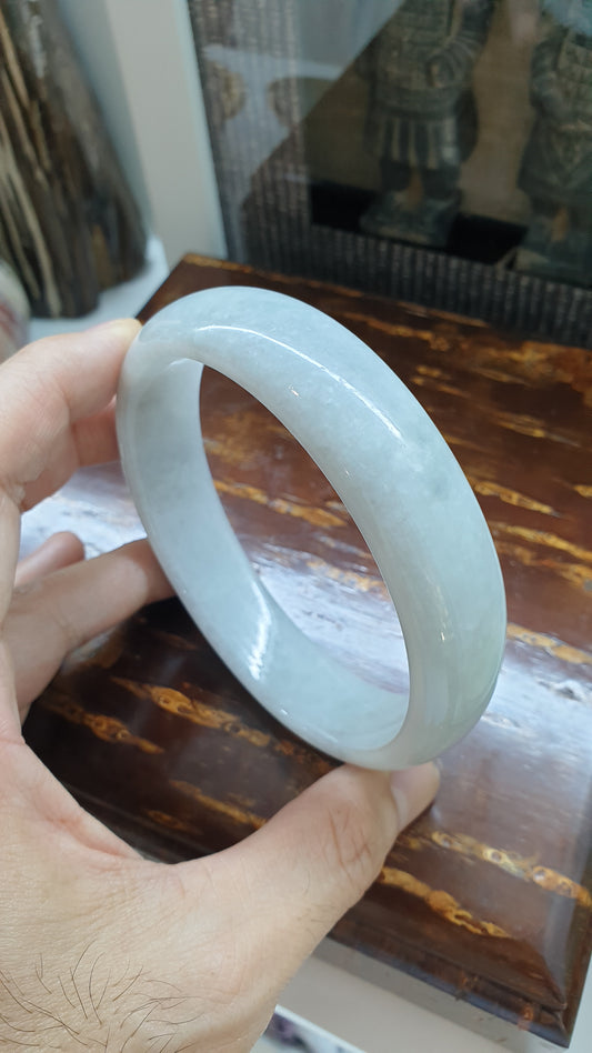 Plus Size Gray Jade Bangle (Size 76 - 77) | Authentic Type A Jadeite | His or Hers Vintage Jade Bracelet
