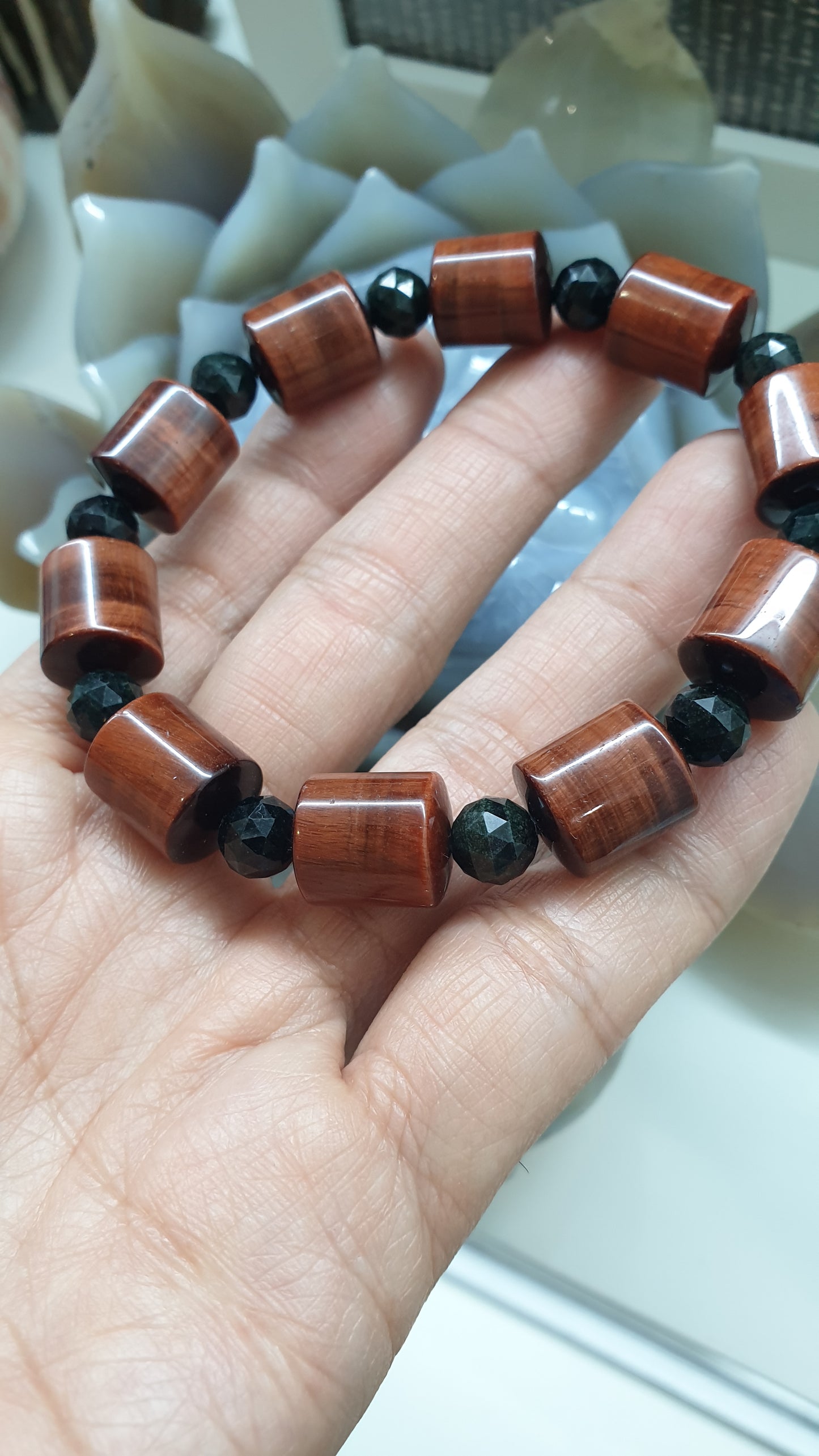 Red Tiger's Eye Bracelet | Black Jade Bead Spacers | Giftable His or Hers Wrist Candy 🎁