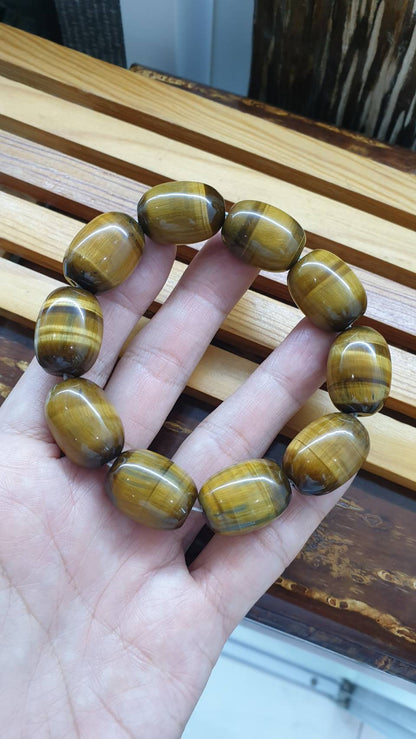 Tiger Eye Power Bracelet 18 cm - Genuine Gemstone Cylinder Beads