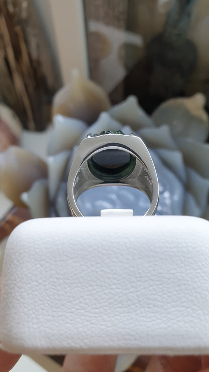 Black Jade Dragon on Sterling Silver Ring (Sizes 8 & 8.5 US) | Authentic Type A Jade | His or Hers Power Ring