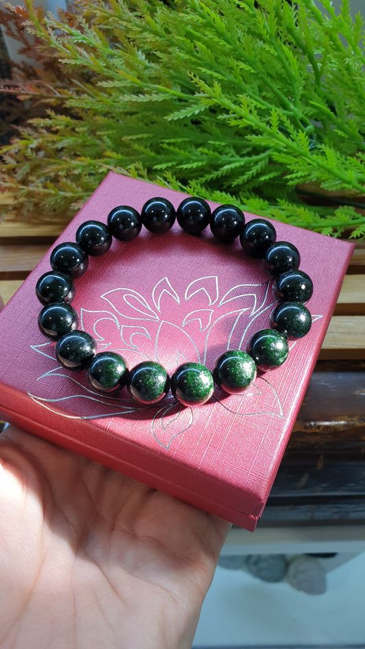 Natural Black Jade Bracelet 17cm Vintage Chloromelanite Beads Type A Myanmar Jadeite