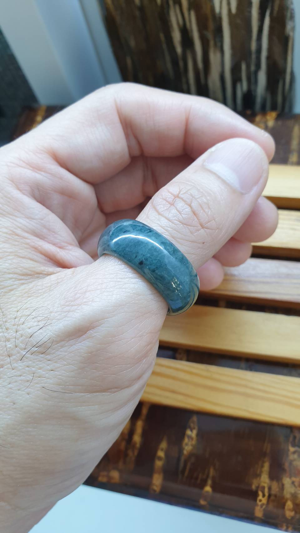 Natural Jade Plus-Size Ring 12.5 US - Type A Natural Jadeite Gray Blue