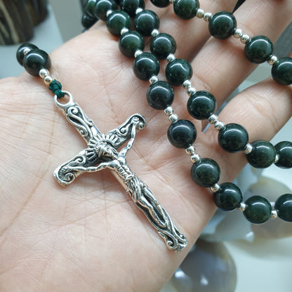 Jade Rosary Necklace 30inch - Black-Green Beads, Type A Natural  Jadeite