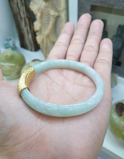 Flying Doves on Jade Bangle (S 57) | Solid 9K Gold, Fei Cui Original Jadeite | Stylish Wrist Accessory for Her
