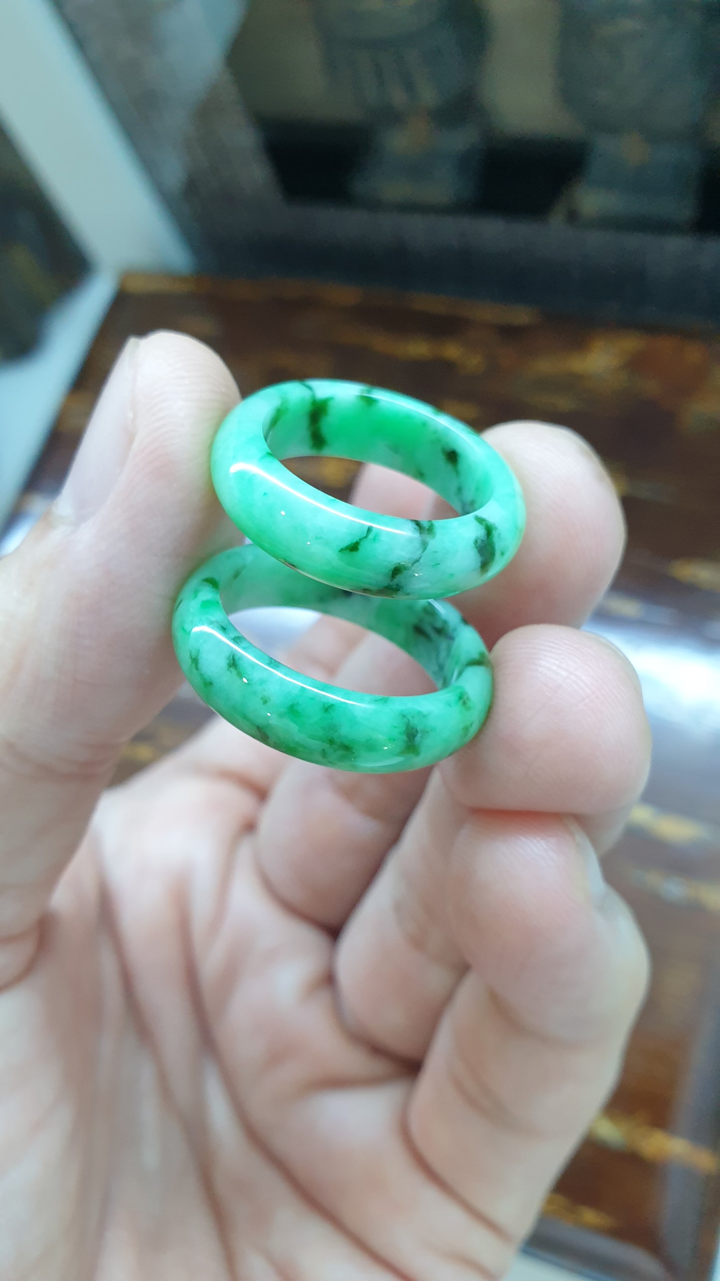 Speckled Green Jade Ring (Sizes 7 US & 9 US) | Fei Cui Type A Jadeite | His or Hers Lucky Charm Ring