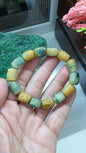 Honey Blue Jade Bracelet 17cm Type A Myanmar Jadeite Two Toned Barrel Beads