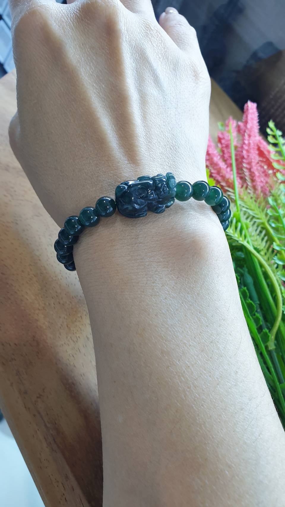 Ocean Blue Jade Wealth Bracelet 17cm Pixiu Ru Yi Bead Charms Type A Natural Jadeite