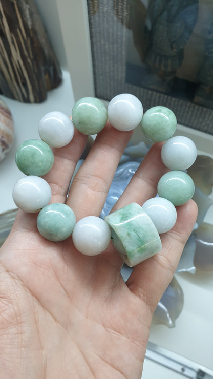 Spinning Ring Jade Charmbracelet | Big Beads 18 mm | His or Hers Statement Wrist Candy