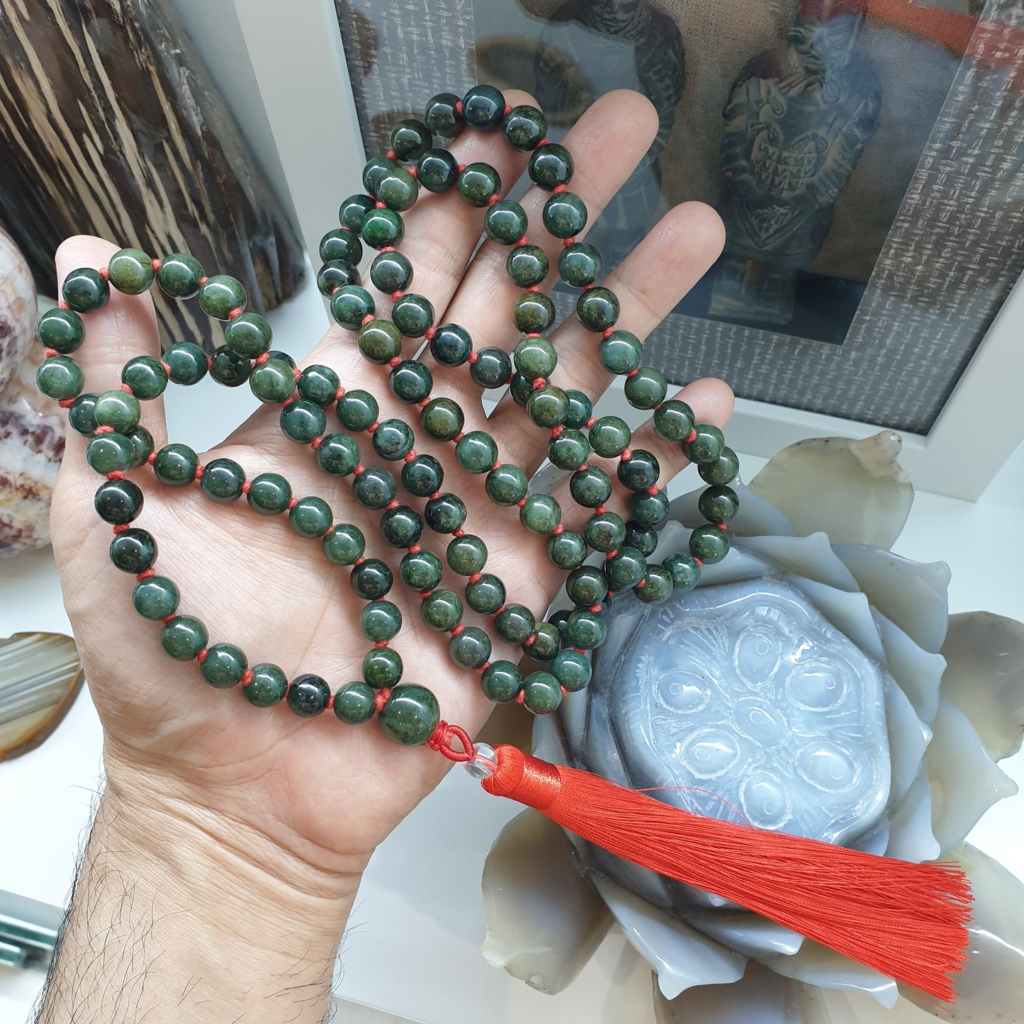 108 Beads Jade Japa Mala | Green Jadeite Beads - Type A | Handcrafted Meditation Beads