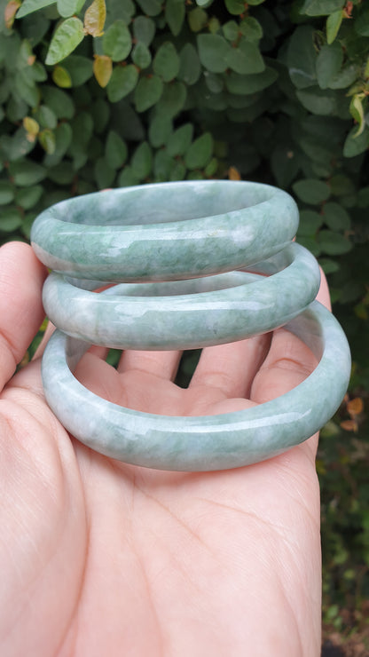 Natural Jadeite Bangles S55.5 - 58.5 Mottled Green Type A Natural Burma Jade