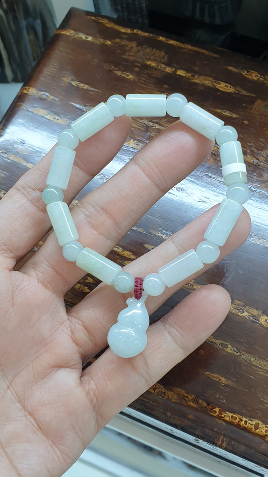 White Jade Wu Lou Bracelet (17 cm) | Type A Natural Jadeite | Unique Gift Idea For Her 🎁