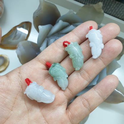 Jade Bok Choy Pendant | Fei Cui - Type A Jadeite | Lucky Red Thread