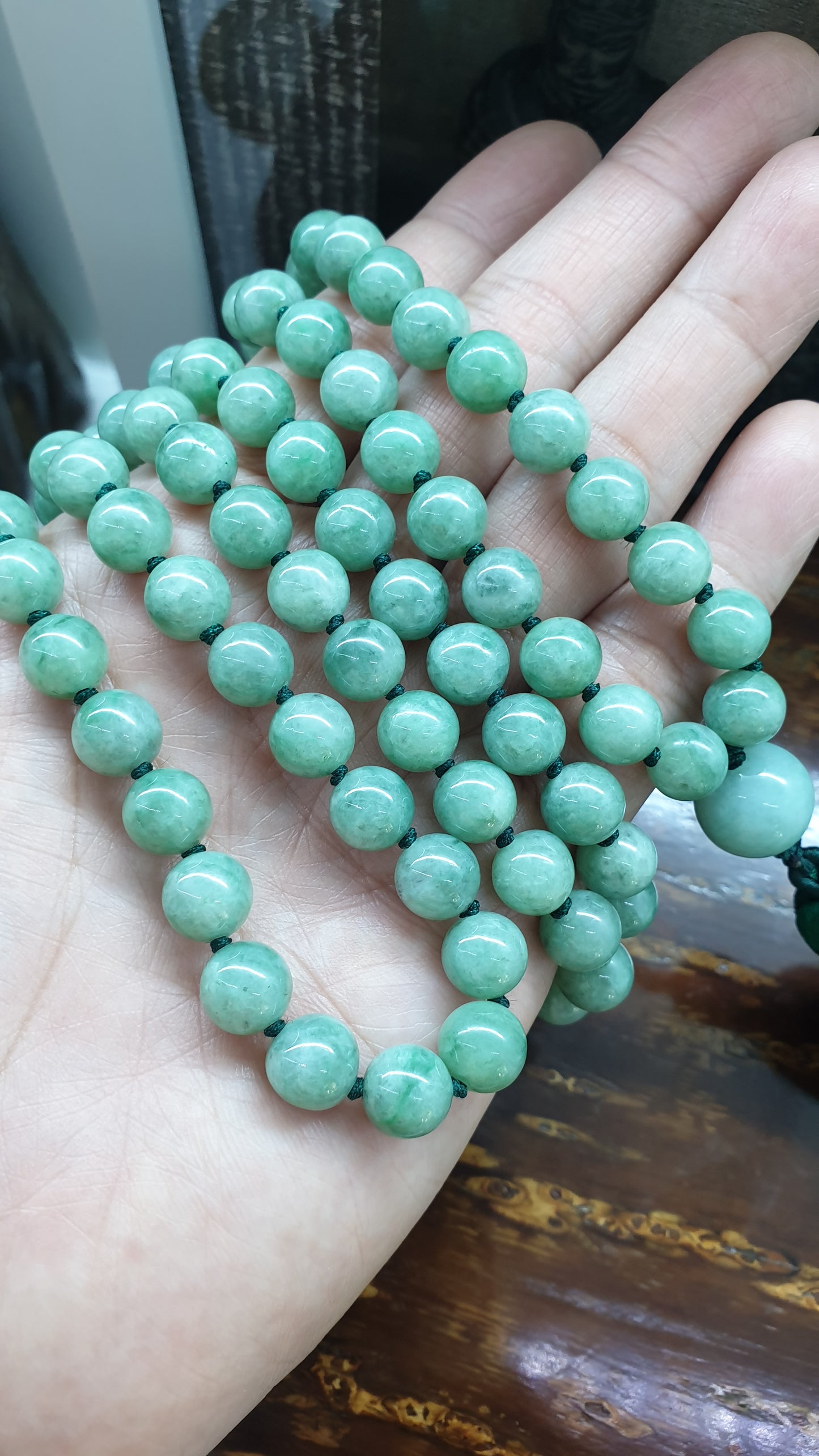 108 Jade Beads Japa Mala | Fei Cui - Type A Jadeite | Handcrafted Meditation Beads
