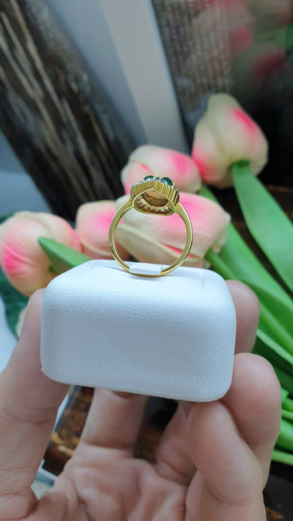 Imperial Jade Leaf & Moissanite Ring (7.5 US)| 9K Gold | Lucky Charm Ring for Her