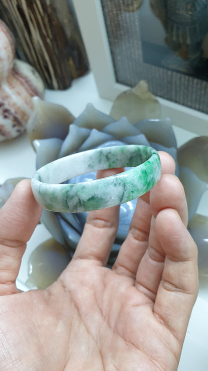 Moss in Snow Jade Square Edge Bangle (S 52.8) | Fei Cui Type A Jadeite