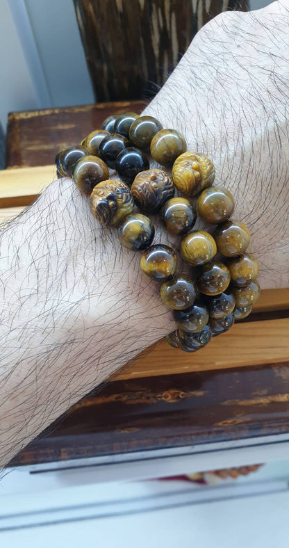 Tiger Eye Bracelets with Cai Shen Ye Luckycharm, 18 cm - Natural Stones