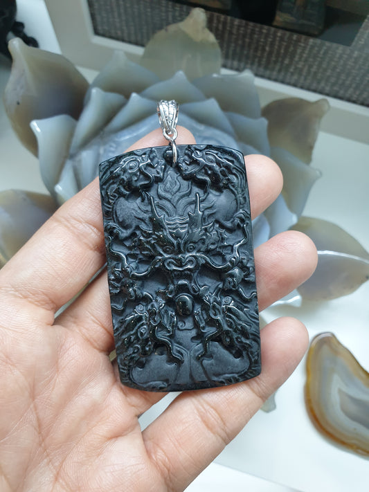 Black Jade Dragon Pendant 🐉| Authentic Jade & Sterling Silver | Giftable Jewelry for Him