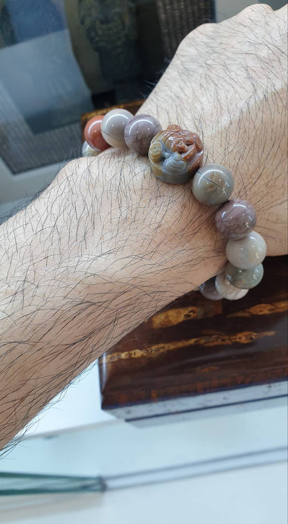 Alxa Jasper Prosperity Bracelets with Cai Shen Ye Charm 18 cm - Natural stones