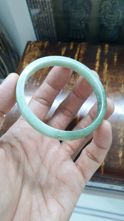 Green Jade Slim Bangle (Two-toned) (Size 56 - 57) | Type A Natural Jadeite