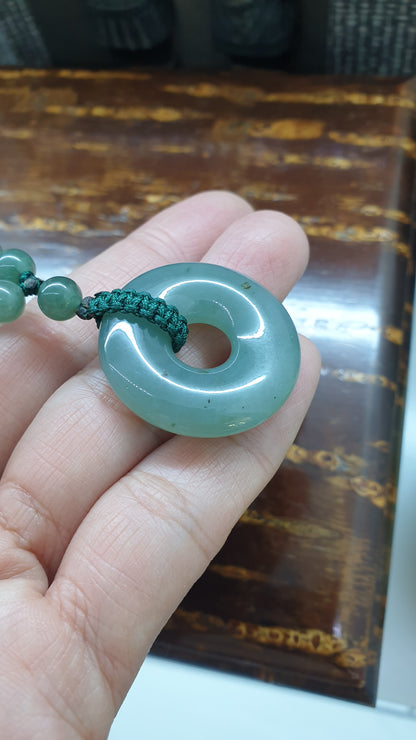 Blue Jade Ping An Kou Necklace (23") | Type A Natural Jadeite | Handcrafted Lucky Charm Jewelry