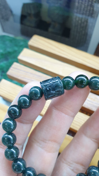 Blue Jade Stack Bracelets 17cm Pixiu and Ru Yi Luckycharms Type A Natural Jadeite
