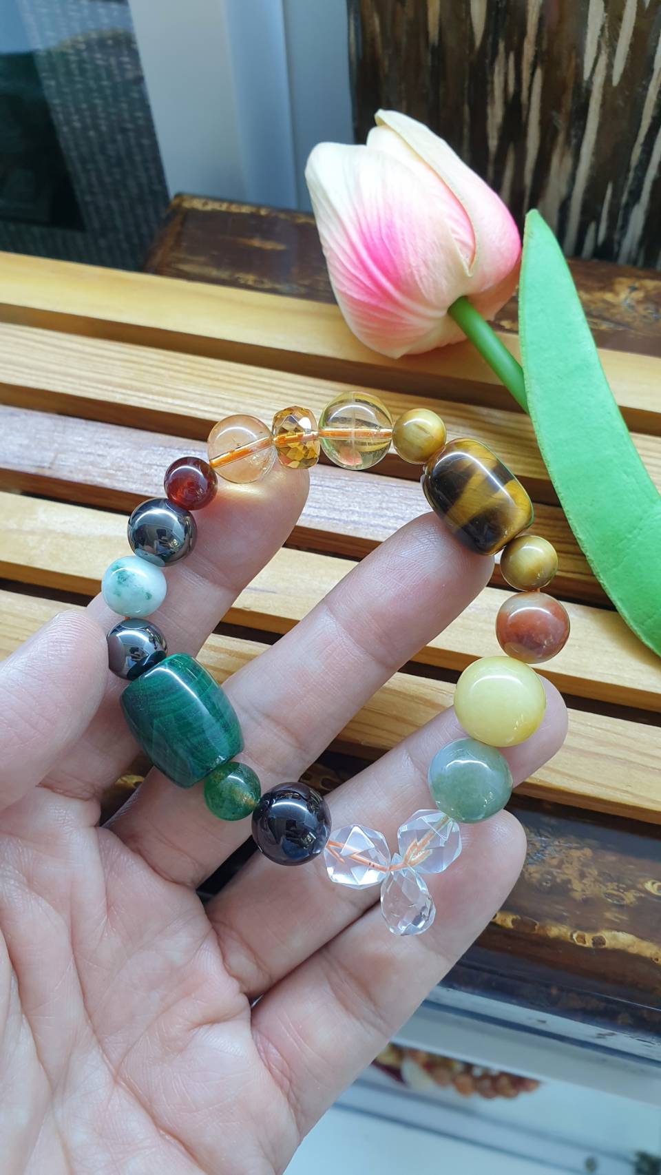 Natural Stone Beads Empowered Bracelet 17 cm - Mix Beads with Meanings