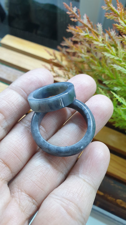 Elegant Gray Jade Rings 8.25US and 15US Type A Natural Jadeite