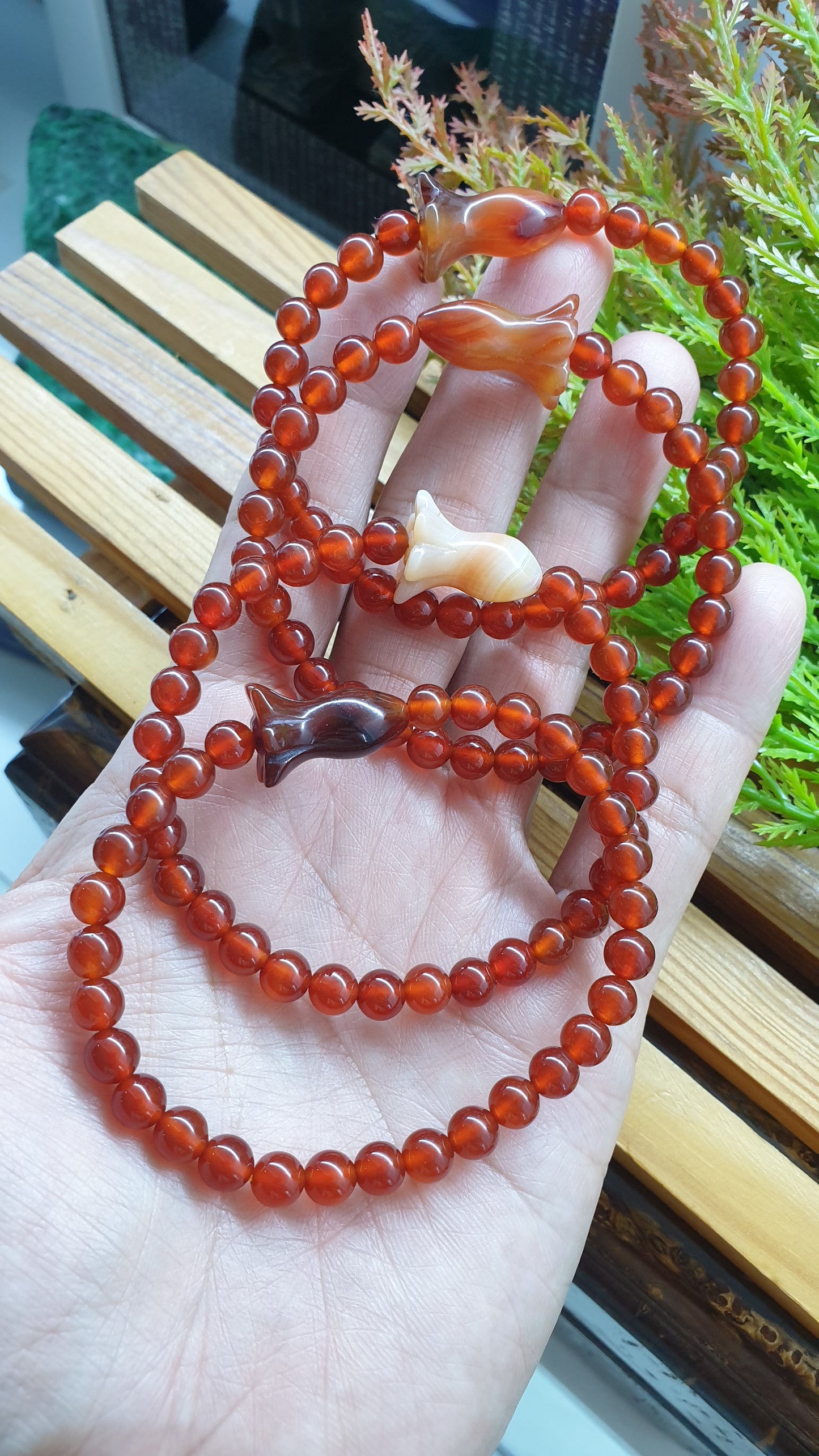 Carnelian Bracelets with Tulip Charms 17cm Natural Semiprecious Stone Beads