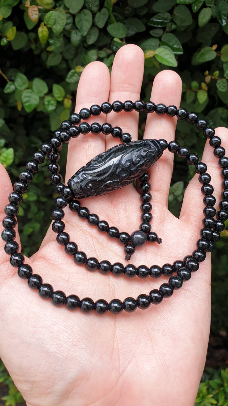 Black Jade Ru Yi Matinee Necklace 28inch Type A Natural Myanmar Jadeite