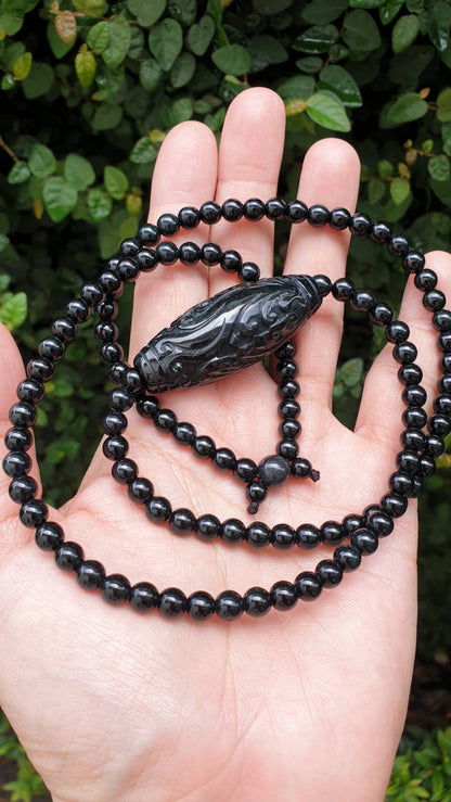 Black Jade Ru Yi Matinee Necklace 28inch Type A Natural Myanmar Jadeite