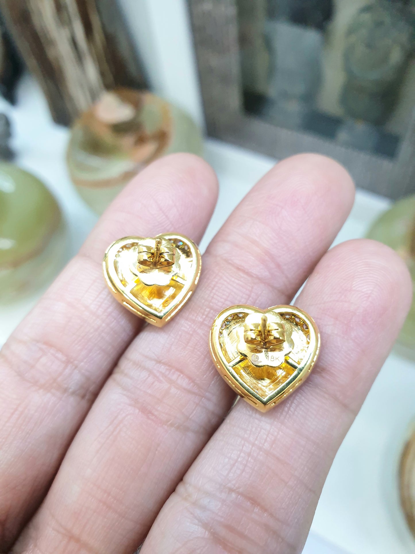 Jade and Diamond Heart Earrings | Solid 18K Gold | Type A Natural Imperial Green Jadeite