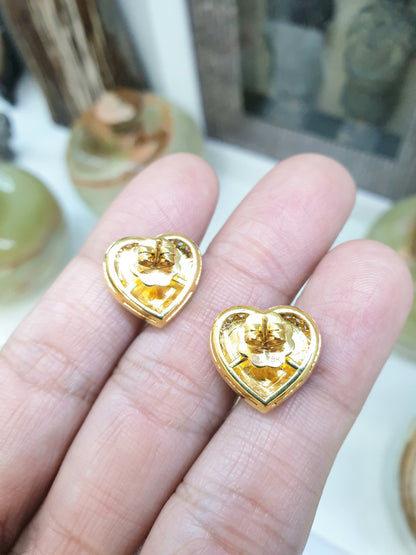 Jade and Diamond Heart Earrings | Solid 18K Gold | Type A Natural Imperial Green Jadeite