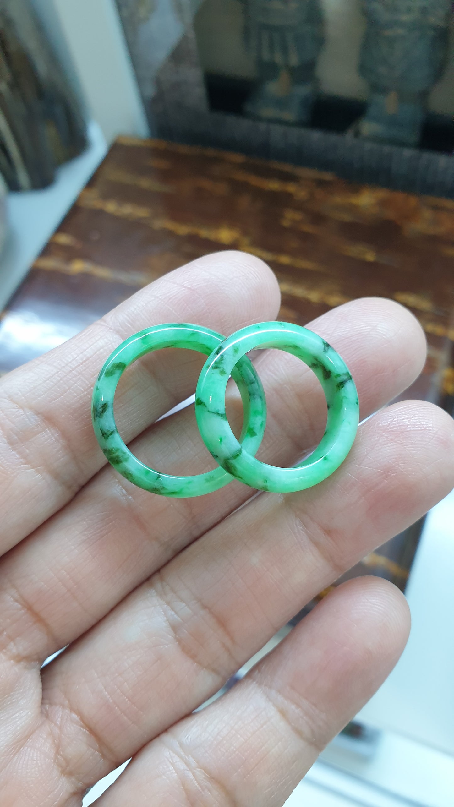 Speckled Green Jade Ring (Sizes 7 US & 9 US) | Fei Cui Type A Jadeite | His or Hers Lucky Charm Ring