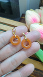 18K Gold Orange Jade Ping An Kou Pendant Natural Myanmar Jadeite