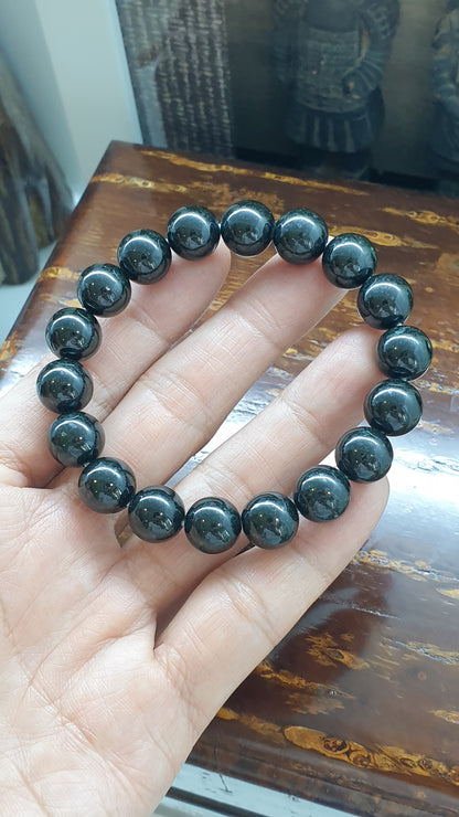 Black Jade Bracelet (17 cm) | Type A - Vintage Beads | His or Hers Wrist Accessory