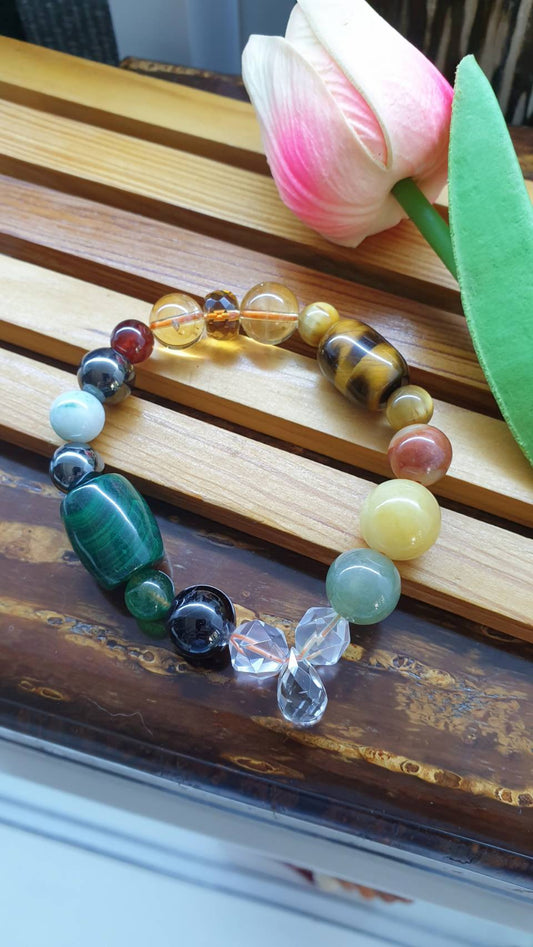 Natural Stone Beads Empowered Bracelet 17 cm - Mix Beads with Meanings