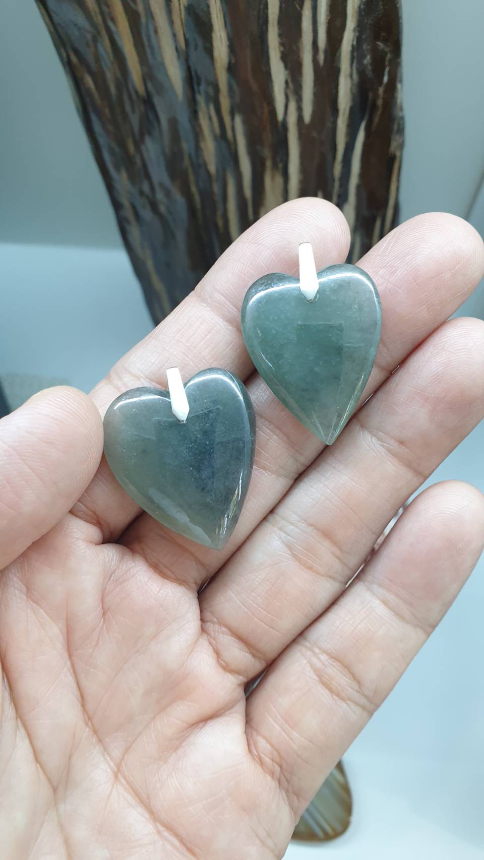 Gray Jade Heart Pendant Type A Natural Jadeite Sterling Silver S925