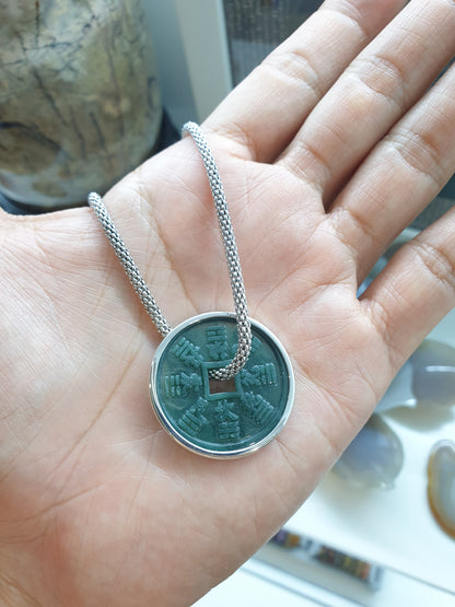 Emperor Coin Charm/Pendant | Type A - Natural Blue Jadeite | Authentic Sterling Silver