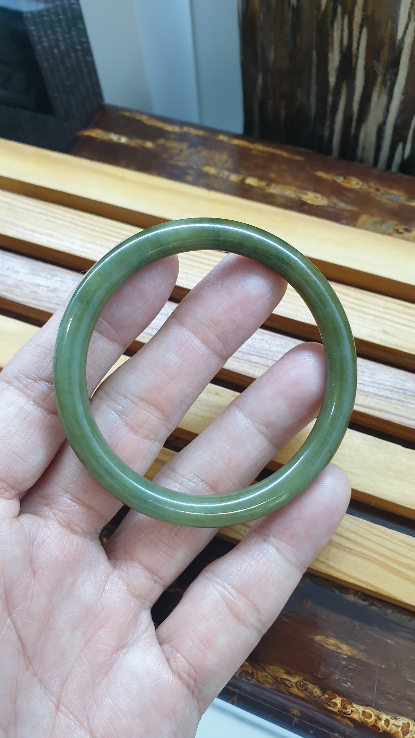 Myanmar Jade Cylindrical Slim Bangle S54 Brown-Green Type A Natural Jadeite